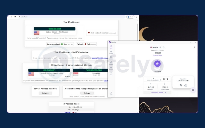 PureVPN – IP and DNS leak test