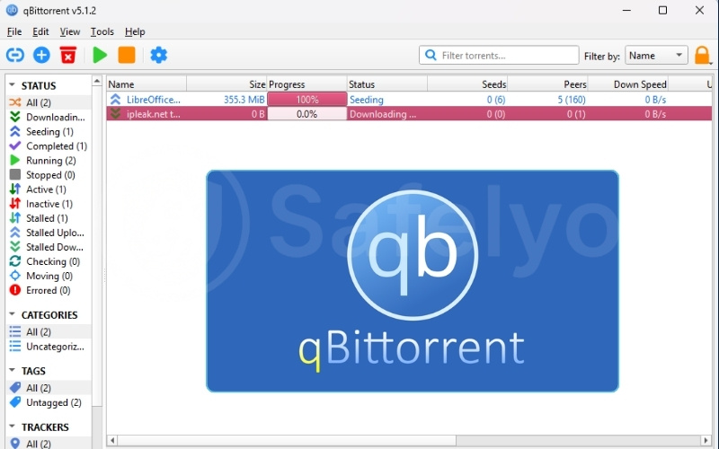 qBittorrent application interface