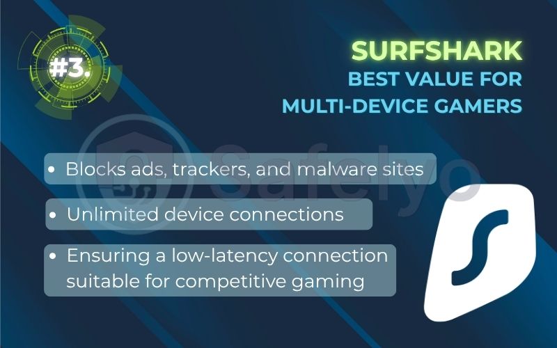 Rank 3 - Surfshark: Best value for multi-device gamers