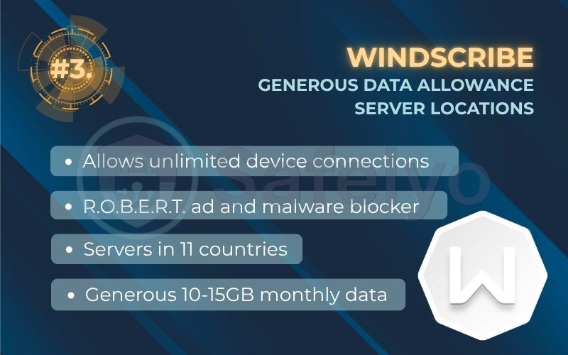 Rank 3 - Windscribe: Best for generous data allowance and server locations