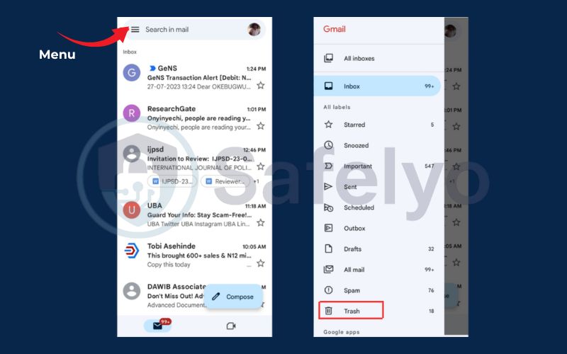 How to recover deleted email in Gmail app 2