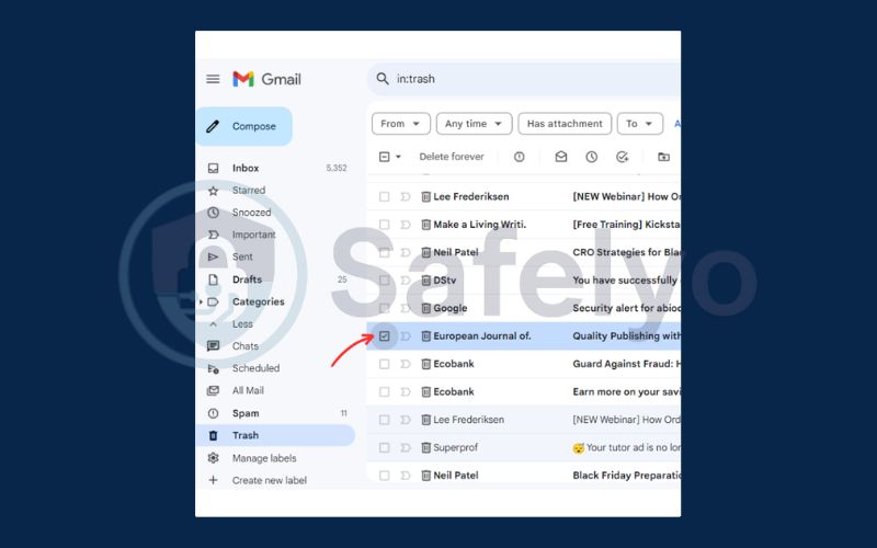 How to recover deleted email in Gmail on PC 2