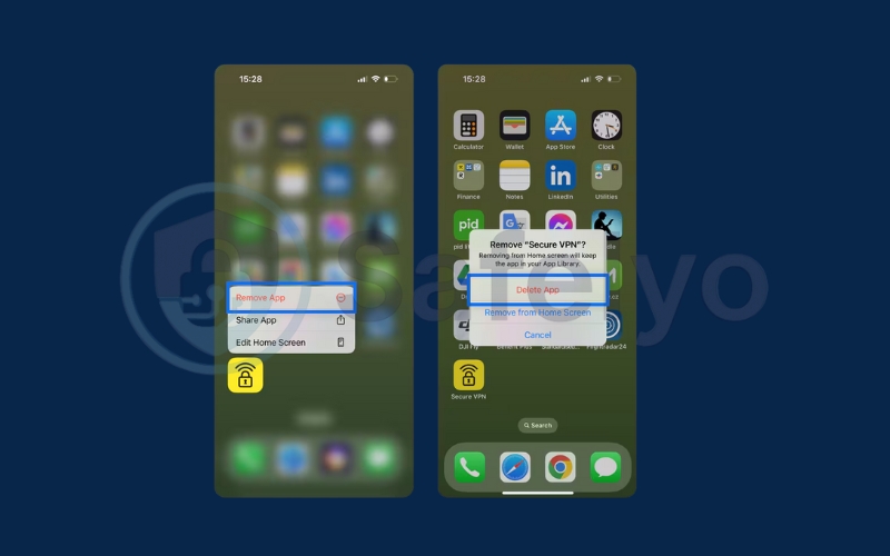 Confirm Delete app to remove it