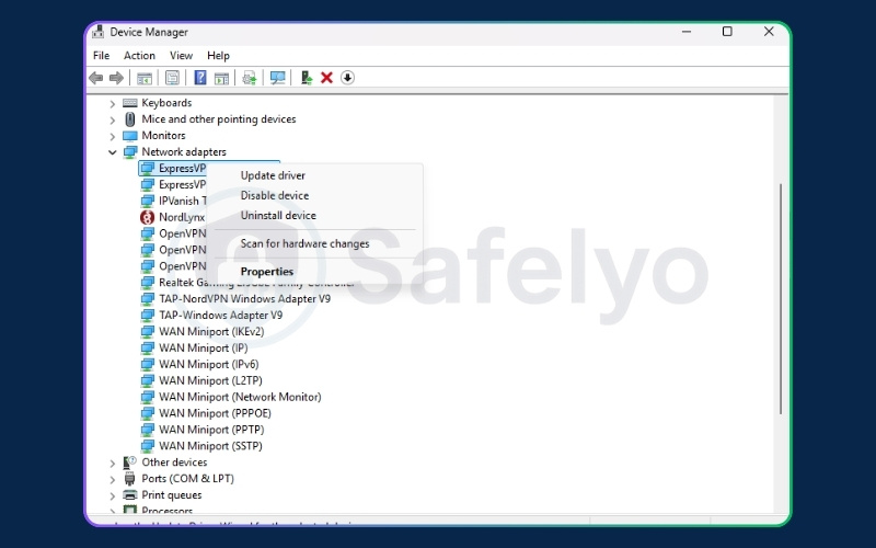Reset the virtual network adapter - Windows