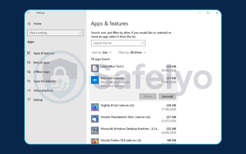 Review installed software by Apps & features Review installed software by Apps & features