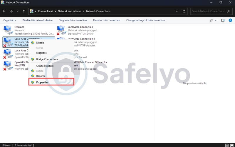 Right click and choose Properties