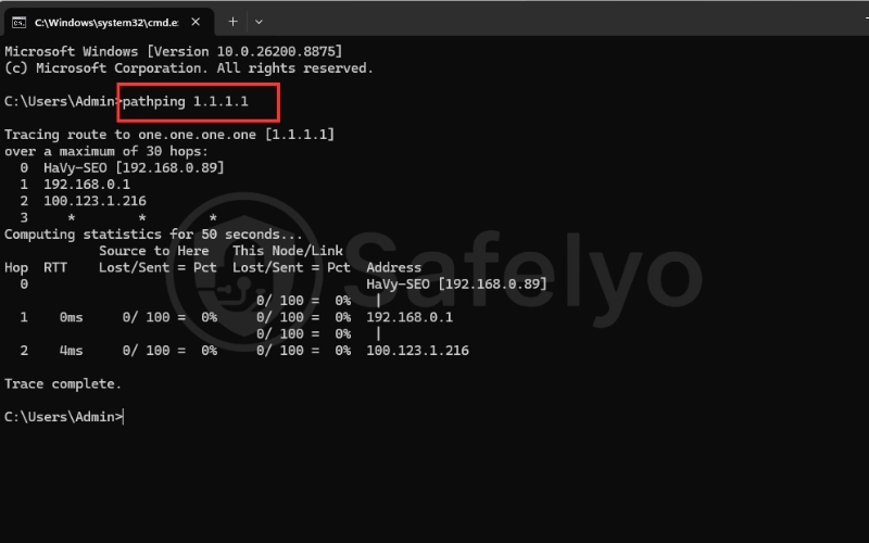 Run a Ping traceroute or pathping test
