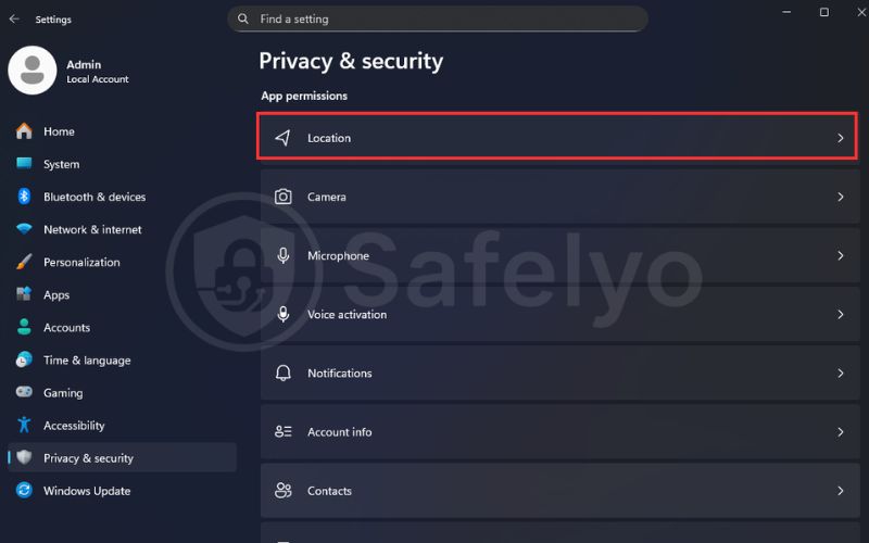 Scroll down to choose Location