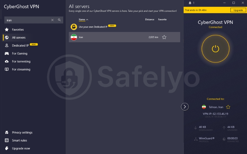 Search for Iran and connect