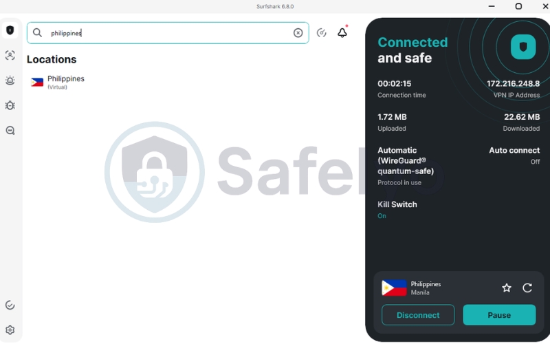 Search for the Philippines and click connect