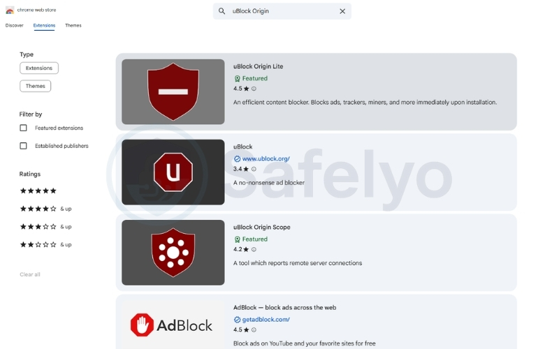 Search for the uBlock Origin