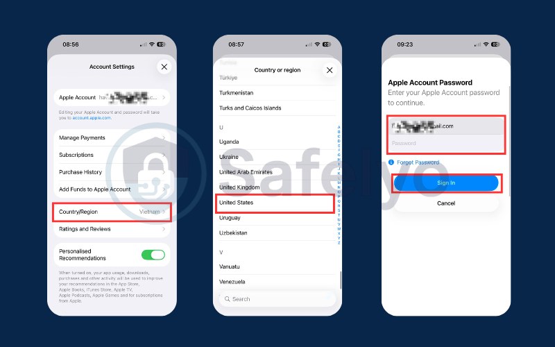 Select the country you want to switch to