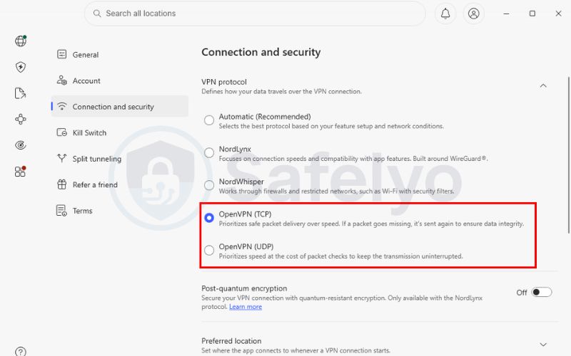 Select the OpenVPN protocol