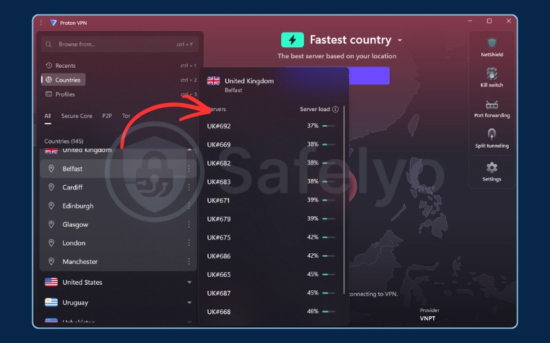 Selecting a new VPN server location to resolve connection issues