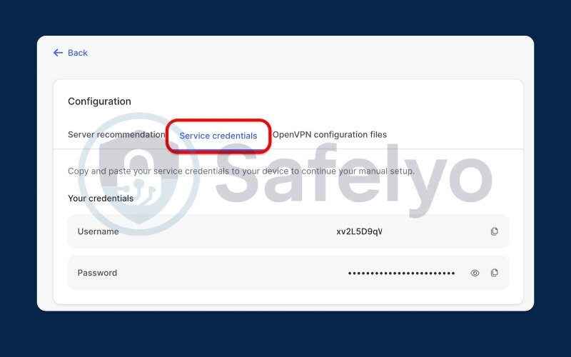 Service Credentials for Manual Connections