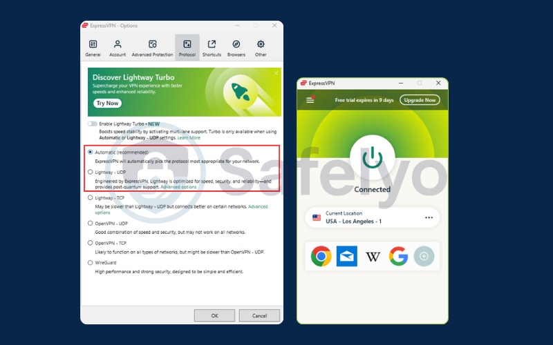 Set Protocol to Automatic or Lightway UDP