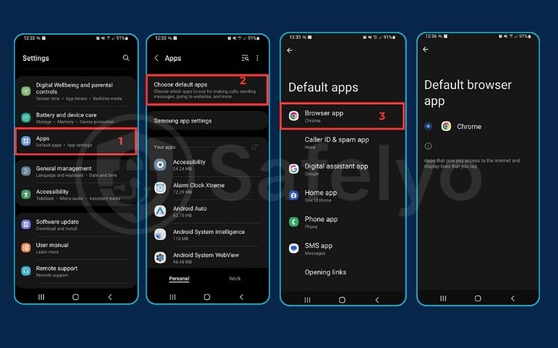 Set your default browser in system settings on Android