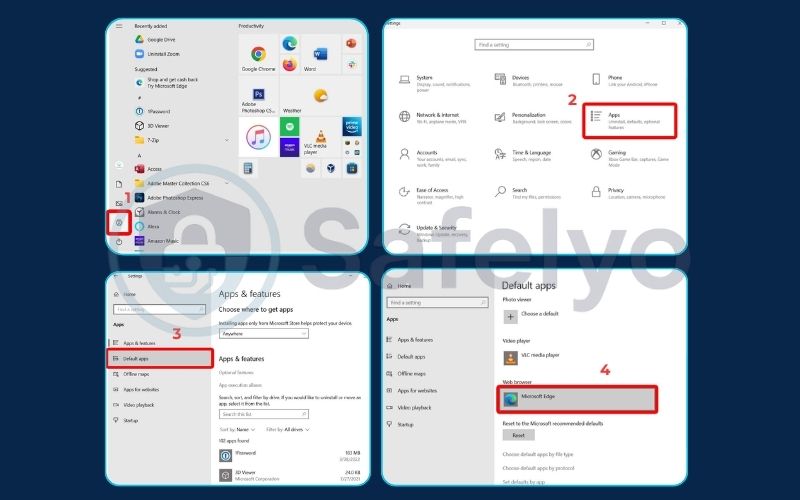 Set your default browser in system settings on Windows 10
