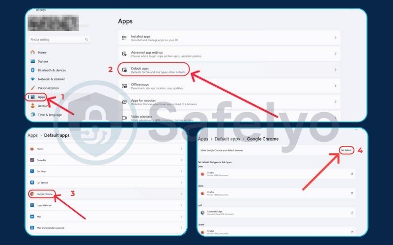 Set your default browser in system settings on Windows 11