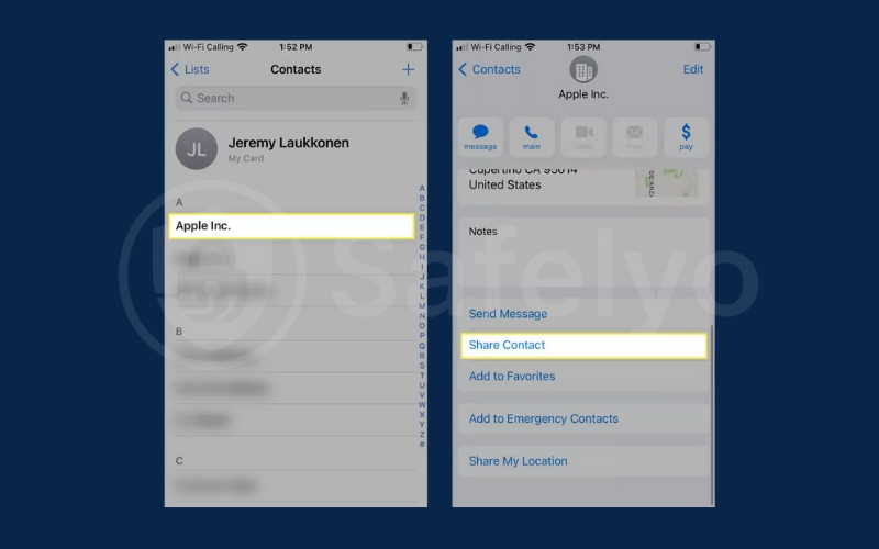 Share individual contacts via email or messages 1