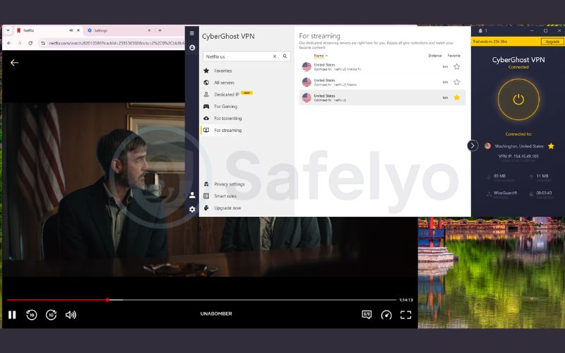 Smooth Netflix playback with CyberGhost streaming server