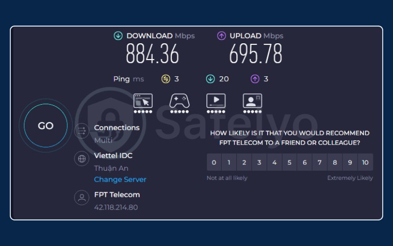 Speed test results for baseline connection without VPN