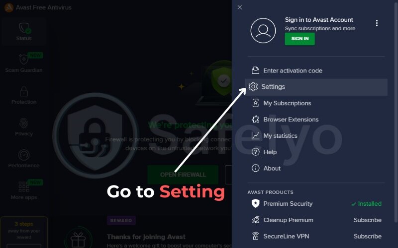 Step-by-step: Disable Avast from settings