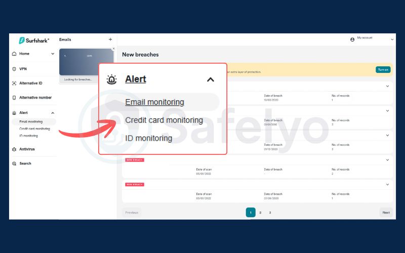 Surfshark Alert interface on Windows
