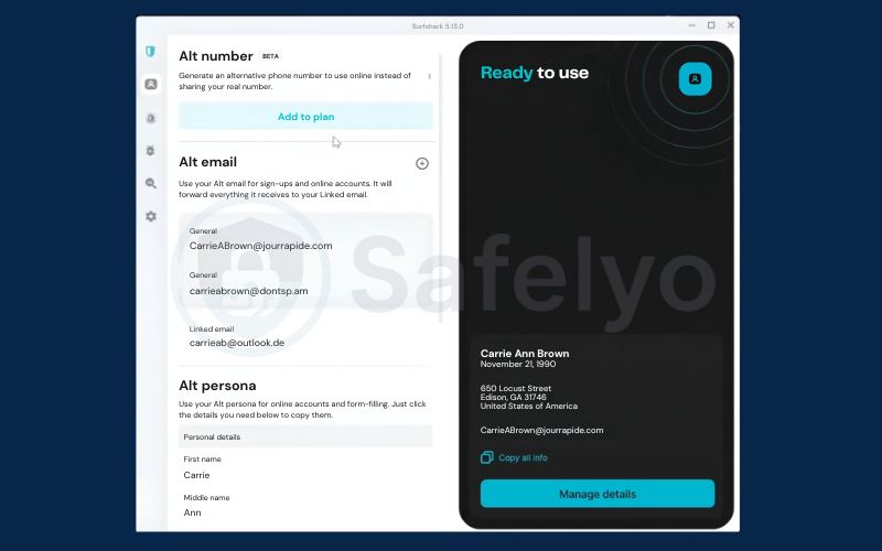 Surfshark Alternative ID interface on Windows