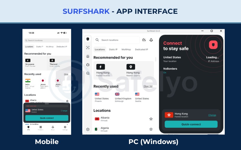 Surfshark - App interface