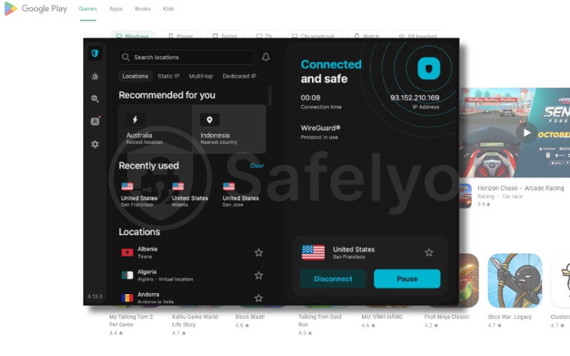 Surfshark for changing the Google Play Store country
