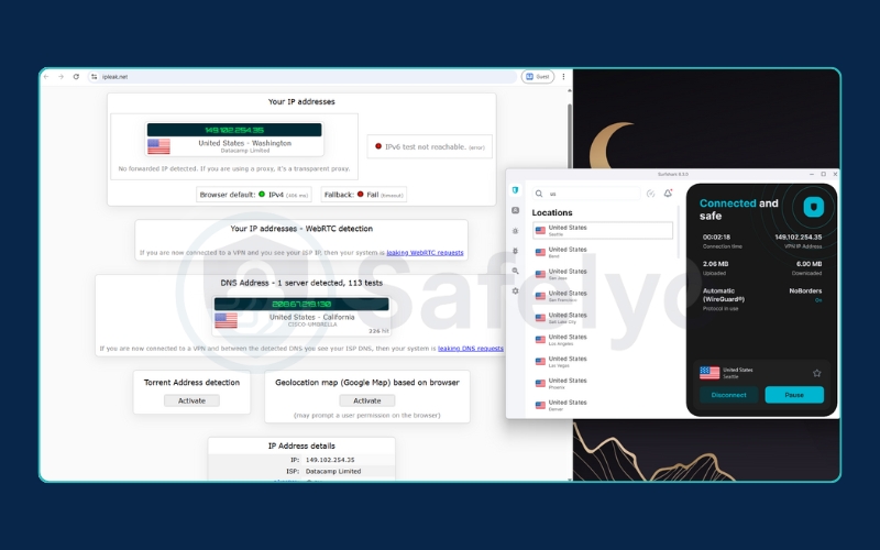 Surfshark - IP and DNS leak test