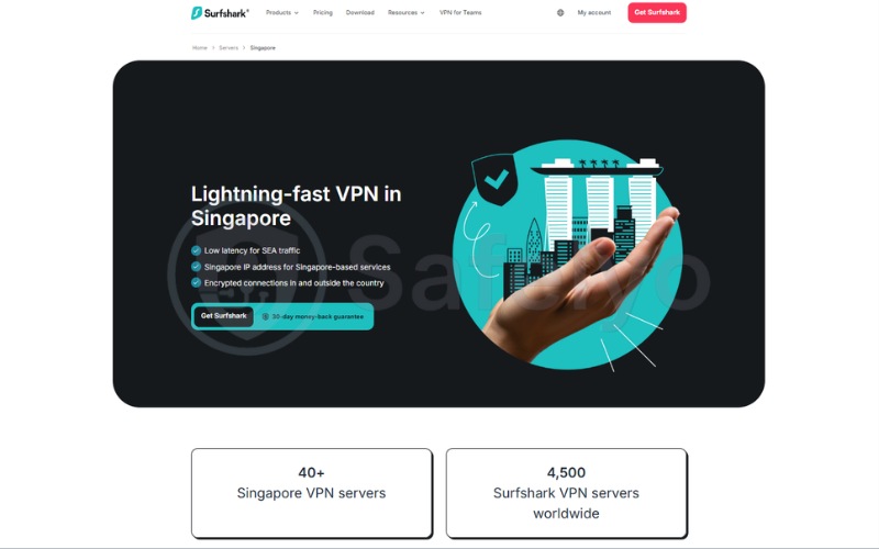 Surfshark landing page for Singapore VPN