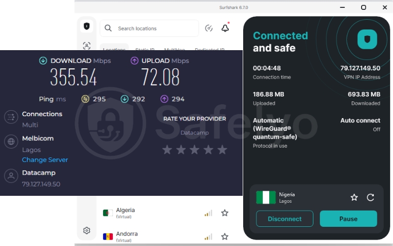 Surfshark speed test in Nigeria