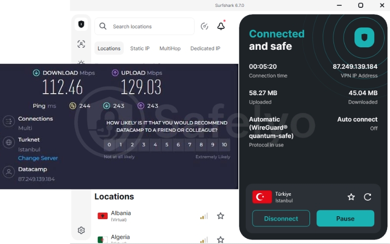 Surfshark speed test in Turkey