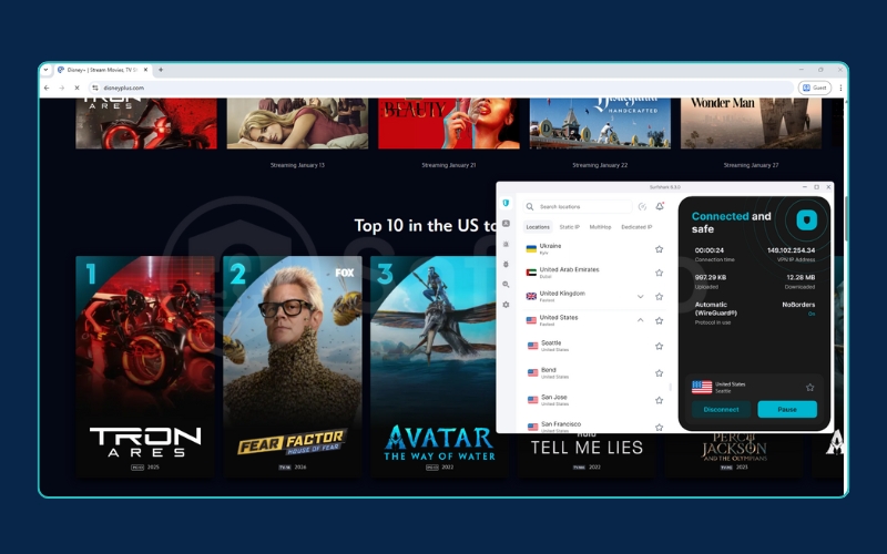 Surfshark VPN successfully unblocks Disney+
