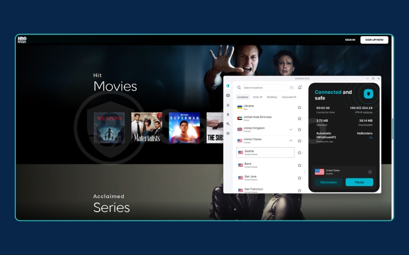 Surfshark VPN successfully unblocks HBO Max