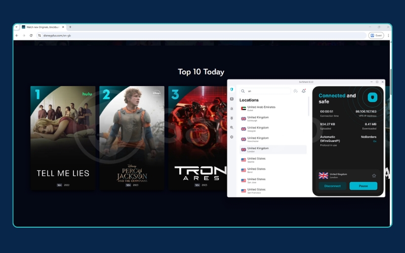 Surfshark VPN successfully unblocking Hulu