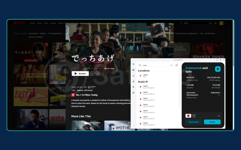 Surfshark VPN successfully unblocks Netflix Japan library