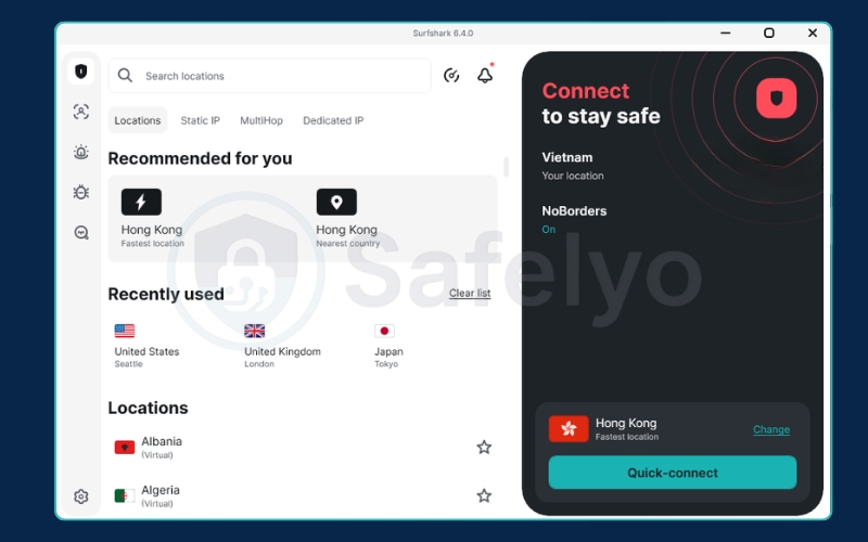 Surfshark - User interface