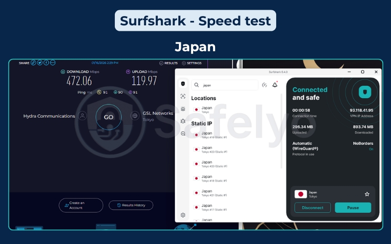 Surfshark - Speed test - Japan