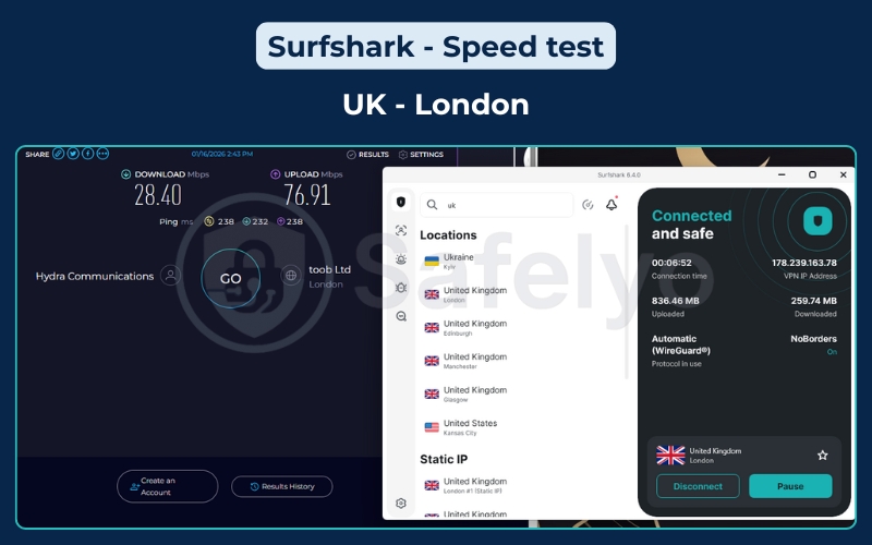 Surfshark - Speed test - UK (London)