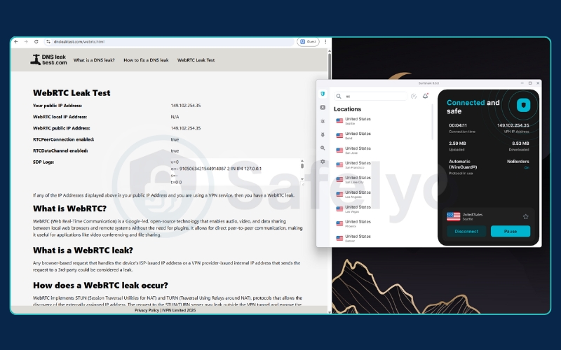 Surfshark - WebRTC leak test