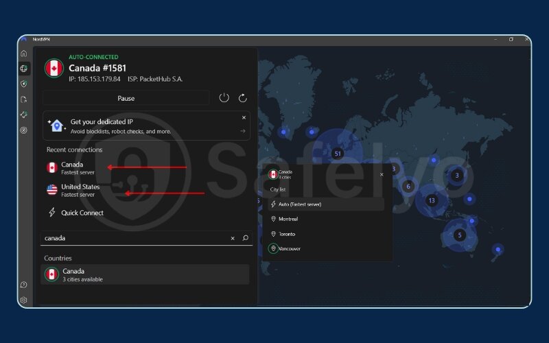 Switch to a US or Canadian server Switch to a US or Canadian server
