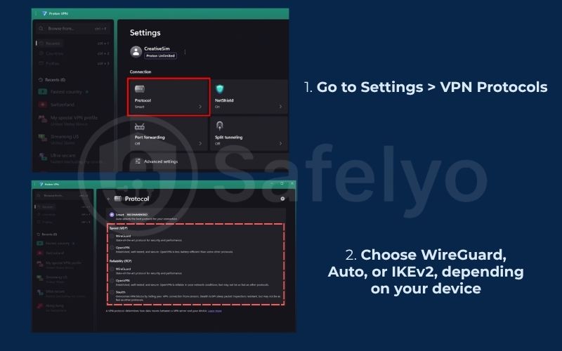 Switch VPN protocols 