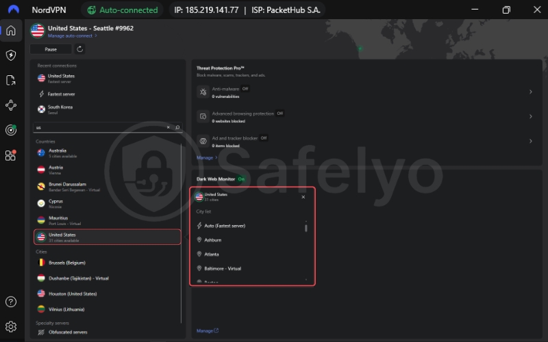 Switch your VPN server in NordVPN