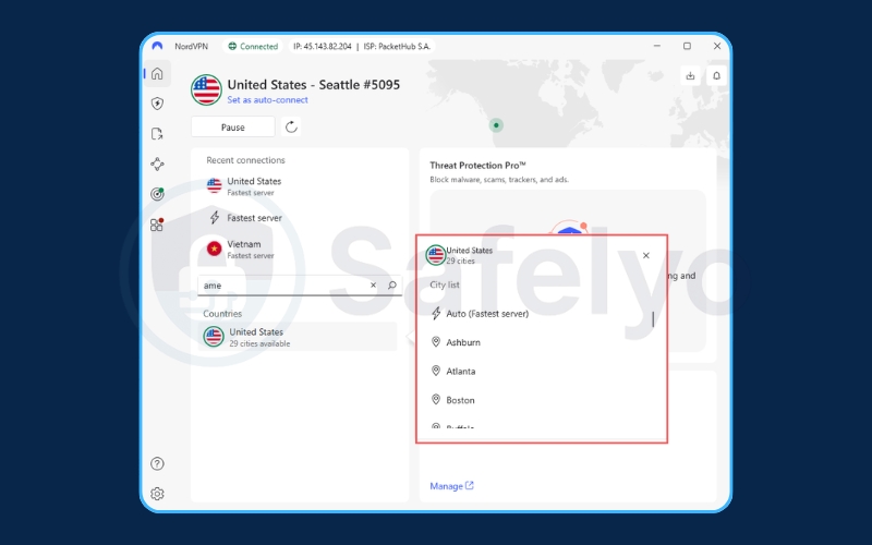 Switch your VPN server (NordVPN)