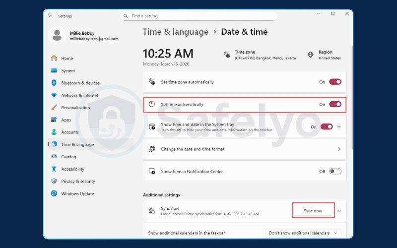 Sync your system time - Windows
