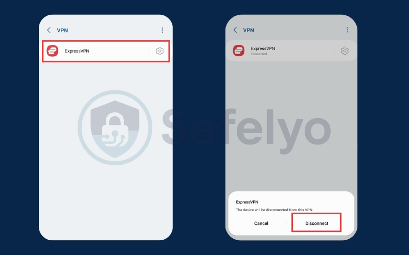 Tap on the name of the VPN and choose disconnect