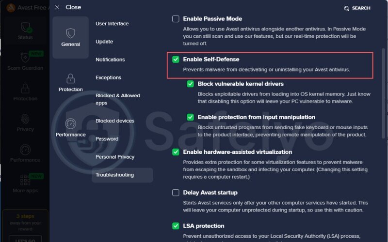Uncheck “Enable Self-Defense”